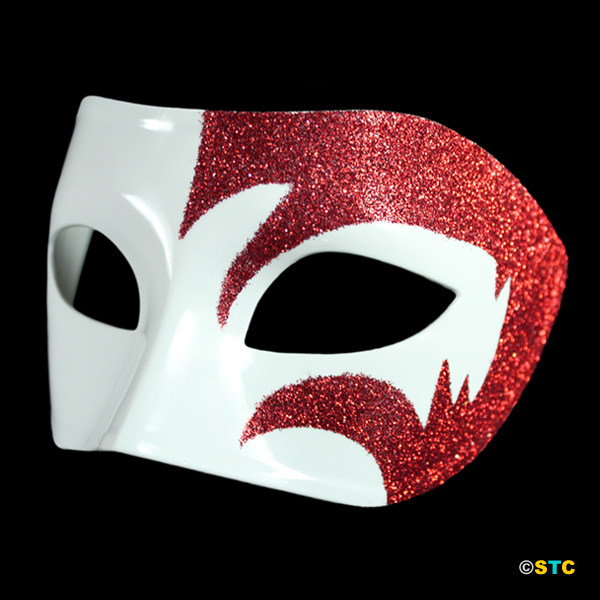 Mystic Red Glitter & White Venetian Masquerade Mask
